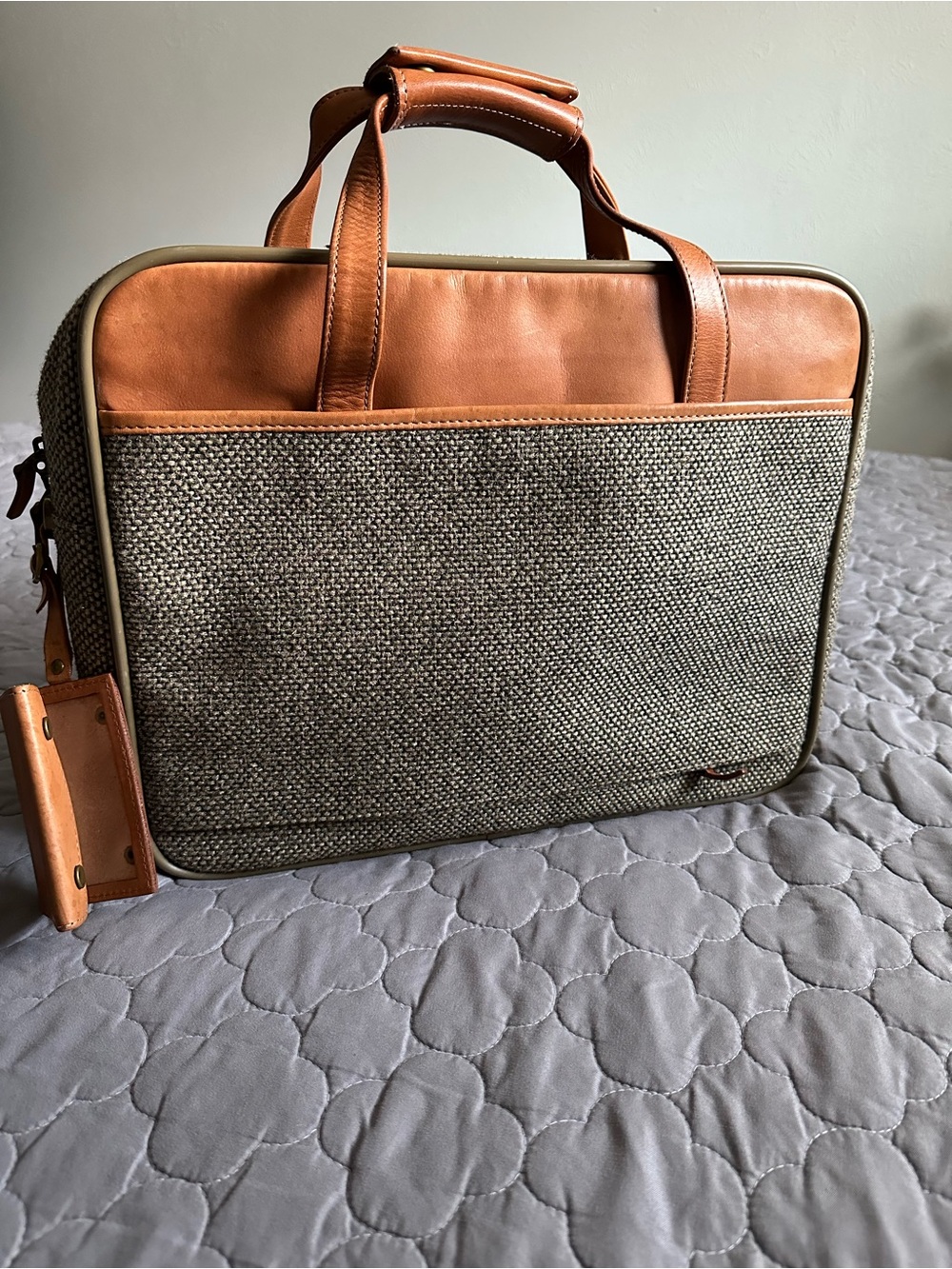 Vintage Travel Set Garment Bag & Carry Case in Brown Tweed with Leather Trim EUC - Picture 8 of 14